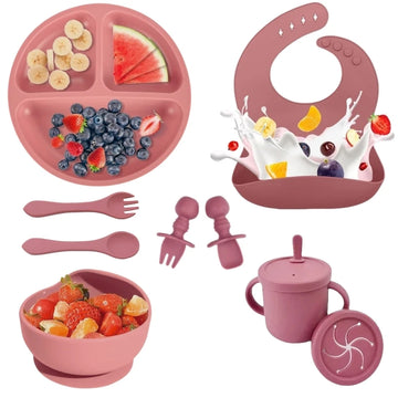 Silicone Baby Feeding Set – Bowl, Plate, Straw Cup, Spoon & Fork | BPA-Free & Suction Base