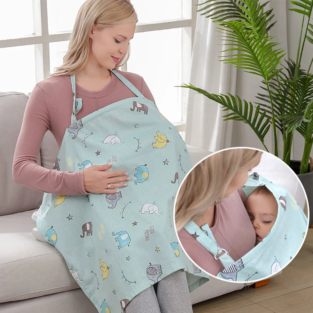 Cotton Nursing Cover for Breastfeeding – Adjustable Privacy Shawl & Stroller Blanket