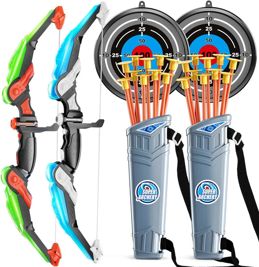 Kids Bow and Arrow Set with LED – Archery Toy with 10 Suction Arrows, Target & Quiver