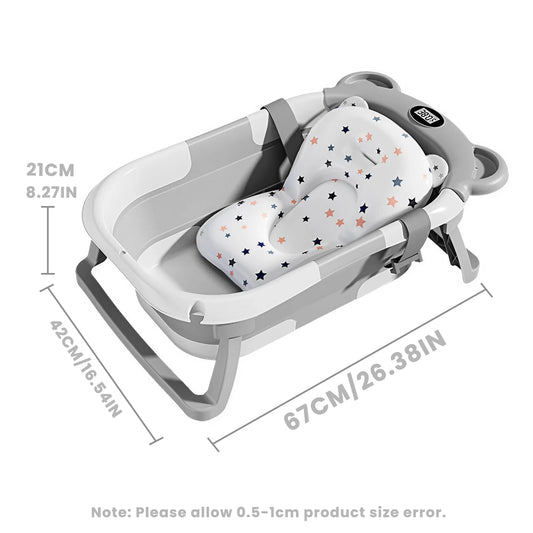 Foldable Baby Bathtub with Thermometer & Cushion – Portable & Safe for 0–36 Months