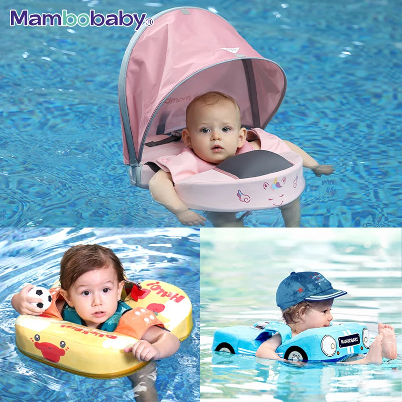 Mambobaby Non-Inflatable Baby Float – Safe Swim Trainer with Sun Canopy