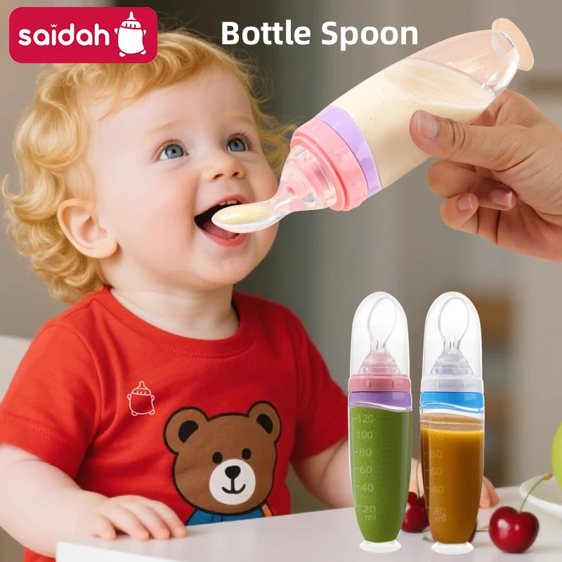 Baby Food Squeeze Feeder – Soft Silicone Bottle with Detachable Spoon (4oz / 120ml)
