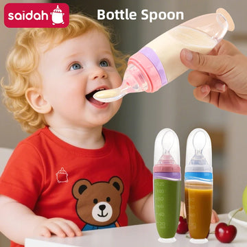 Baby Food Squeeze Feeder – Soft Silicone Bottle with Detachable Spoon (4oz / 120ml)