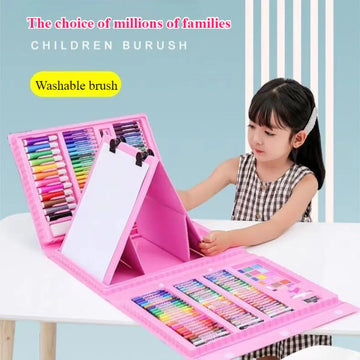 208-Piece Kids Art Set with Easel – Pink Drawing & Painting Kit for Young Artists