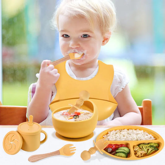 Silicone Baby Feeding Set – Bowl, Plate, Straw Cup, Spoon & Fork | BPA-Free & Suction Base